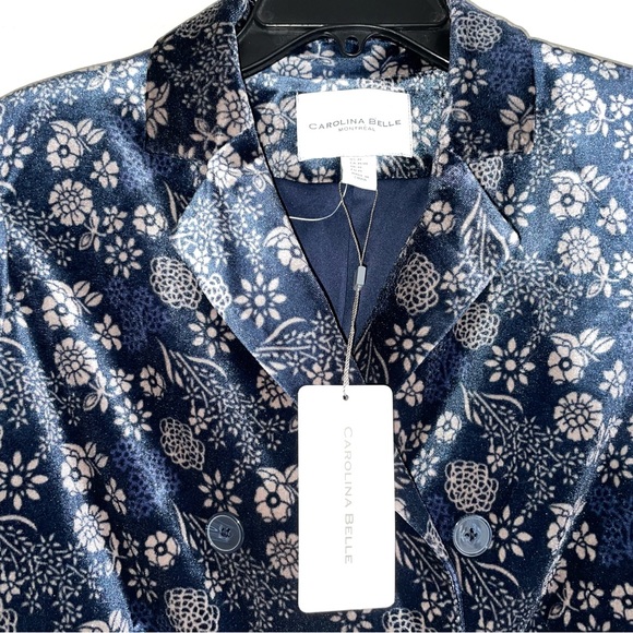 NWT Carolina Belle Navy Floral Velvet Blazer Jacket Sz M US - Picture 7 of 9